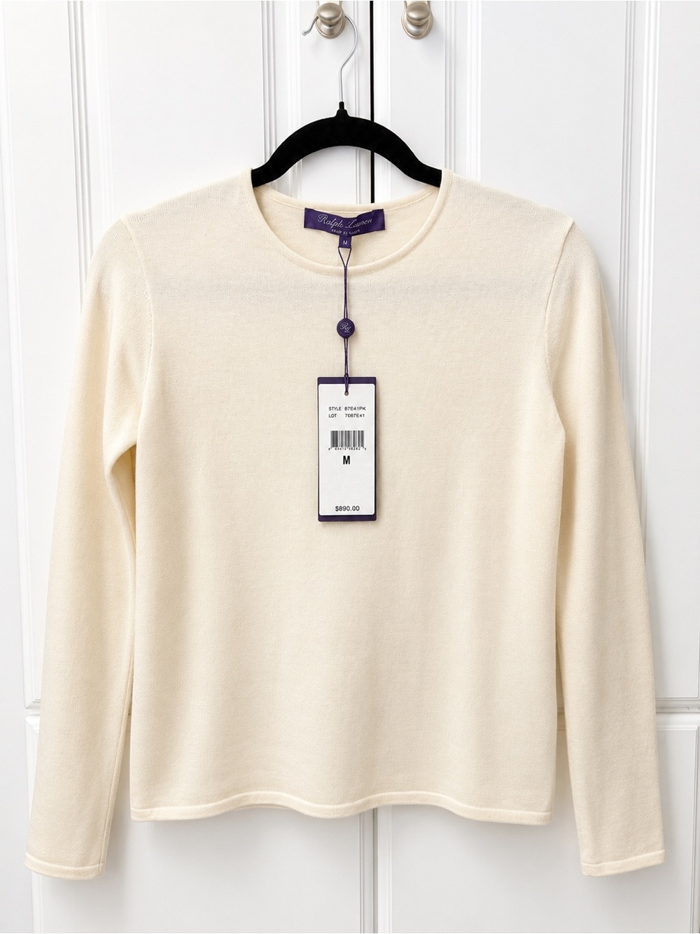 Ralph Lauren Purple Label Cream Crewneck 100% Cashmere Sweater